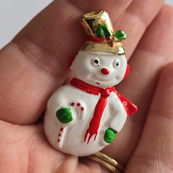 Vintage Snowman brooch Frosty Christmas Holiday pin jewelry - Picture 2 of 8